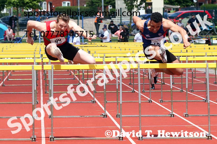 Senior mens 110 metres hurdles, 2021 Northern Senior and Under-20s Champs., Leigh. Photo: David T. Hewitson/Sports for All Pics